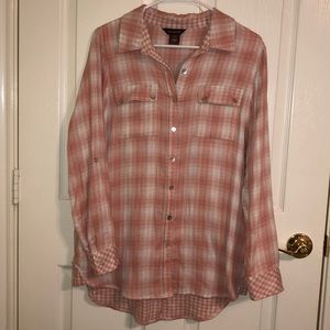 Long sleeve, button-down plaid/gingham shirt